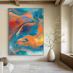 “Vibrant Swirls: Blue, Orange, and Red Abstract” - Fluid Art - Style Painting On Canvas PT0940