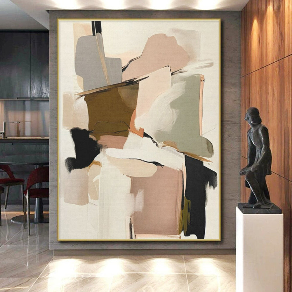 “Blush & Brown Abstract Collage” - Blush, Brown, Gray, White Abstract Mixed - Media Painting On Canvas PS0762