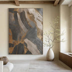 “Gold - Accented Geometry” - Dark Shapes & Metallic Highlights Painting On Canvas DS137