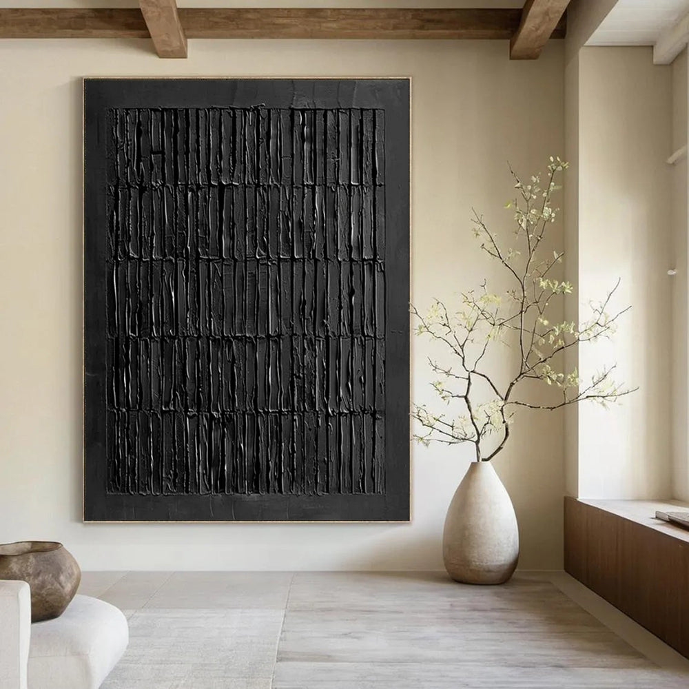 “Pure Black Vertical Strokes” - Minimalist Abstract Painting On Canvas PT2364