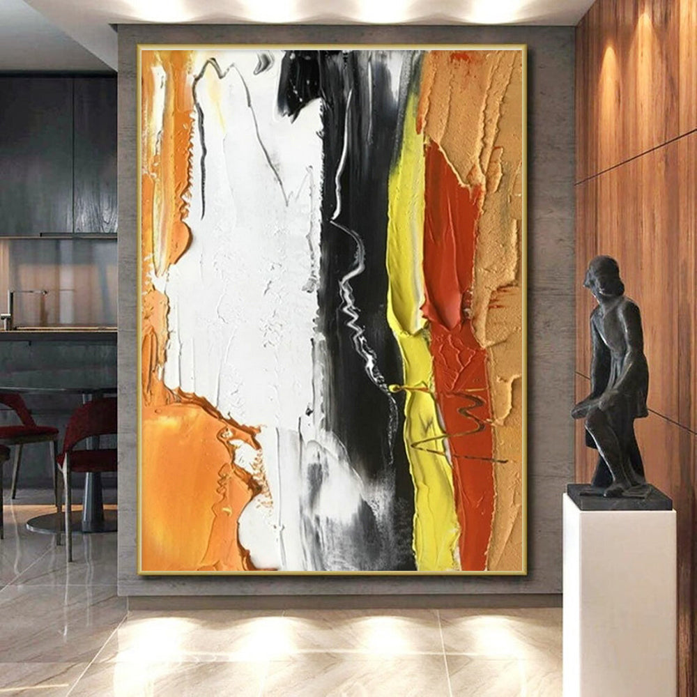 “Colorful Thick Strokes” - Multicolor, White Abstract Thick - Stroke Painting PS0612