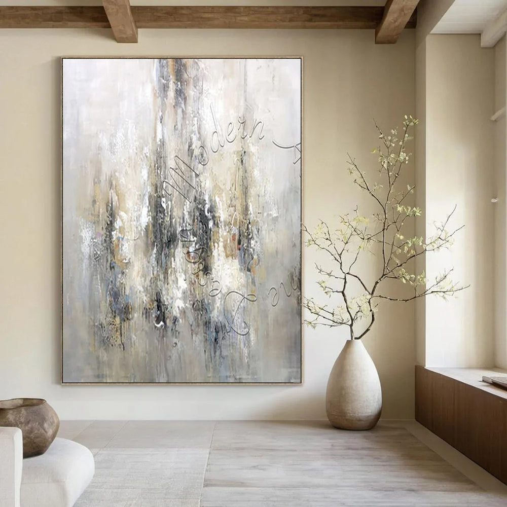Gray - Beige Abstract, "City Fog" – Abstract Impressionist - Inspired On Canvas PS0930