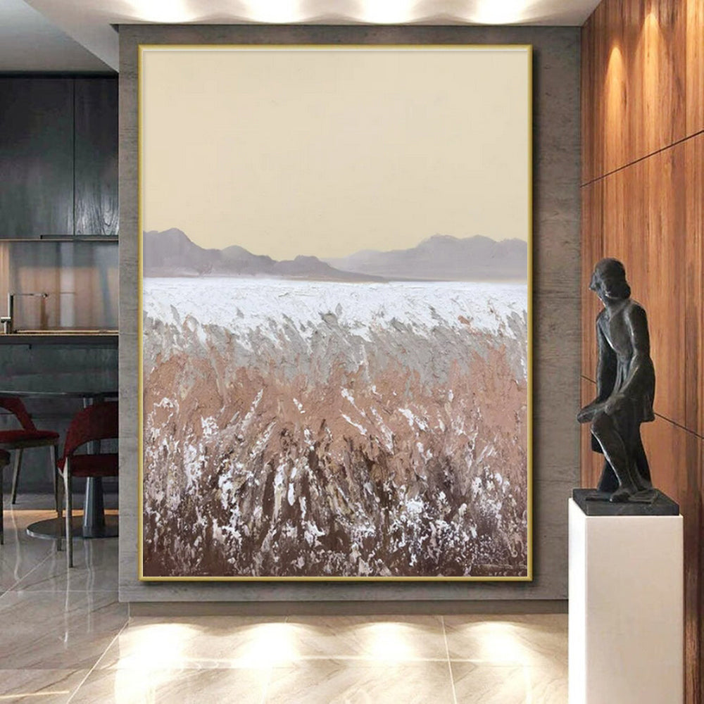 Beige, Brown, Gray Textured Landscape “Desert Calm” - Painting On Canvas PS0806