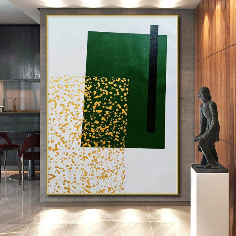 “Green - Yellow Geometric Pop” - Green, Yellow Abstract Painting On Canvas PS0463
