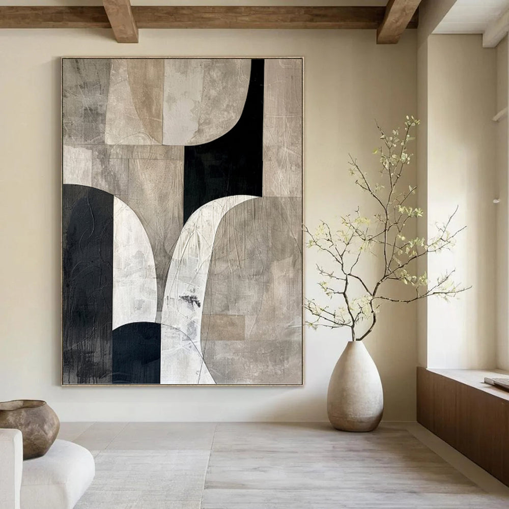 “Monochrome Geometric Abstract” - Minimalist Abstract Painting On Canvas PT1320
