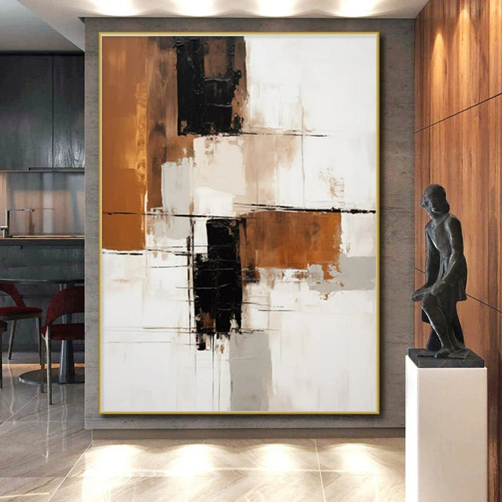 “White - Brown - Black Abstract Minimalist Blocks” Painting On Canvas PS0836