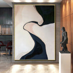 “Meandering Dark River” - Beige, Dark Blue Abstract Landscape Painting On Canvas PS0664