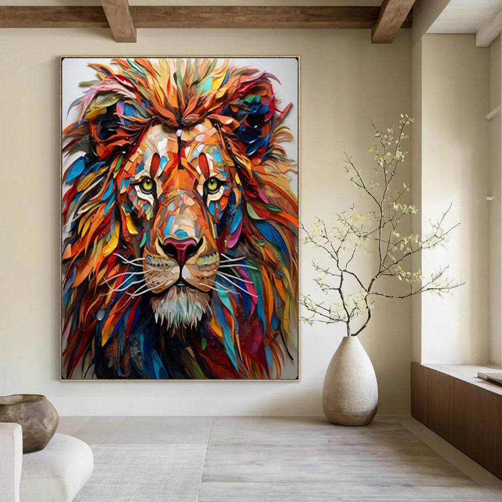 Colorful Collage Lion, Pop Art Inspired, Painting On Canvas PT2136