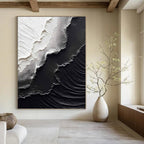 “Black & White Textured Abstraction” - Minimalist, Textural Painting On Canvas PT1475
