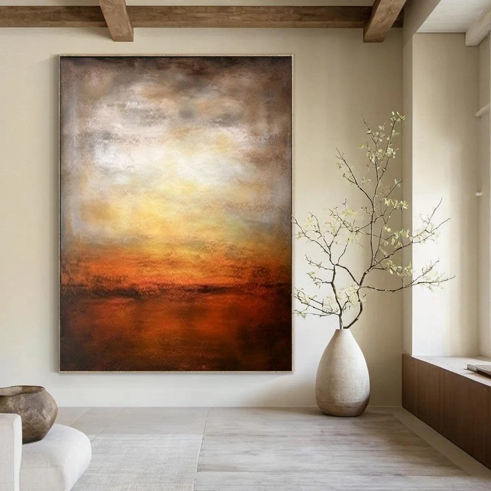 Warm Sunset Reflections, "Ember Horizon" – Abstract Landscape Painting On Canvas PS0917