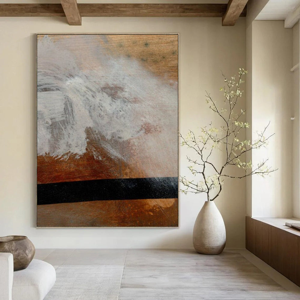 “Textured Wood Abstract” - White & Black on Brown Background Painting On Canvas DS185