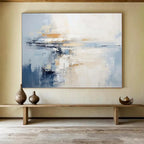 “Blue and Beige Abstract Horizon” - Minimalist Landscape Painting On Canvas PT090