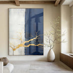 White, Gray, and Gold Branches "Gilded Nature" Abstract Nature - Inspired Painting On Canvas PS1049