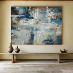 “Abstract Coastal Collage in Blues, Browns & Grays” - Modern Mixed - Media Oil Painting On Canvas PT036