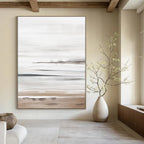 “Neutral Tones Watercolor Seaside Landscape” - Watercolor Painting On Canvas PT2064