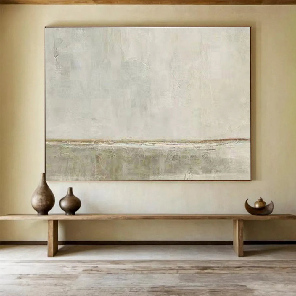 “Subtle Gray Divide” - Gray & Brown Abstract, Minimalist Oil Painting On Canvas DKS736