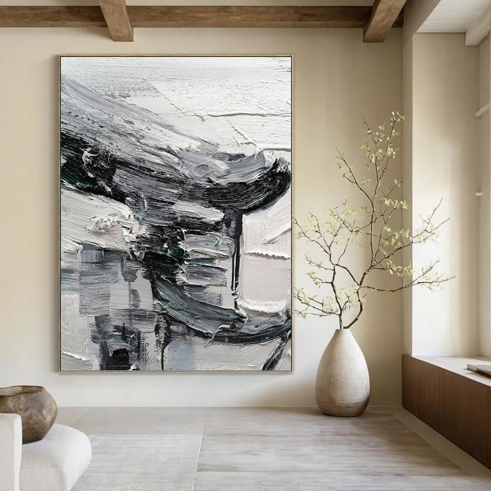 “Grey - Black Textured Abstract” - Abstract Expressionist Painting On Canvas PT1297