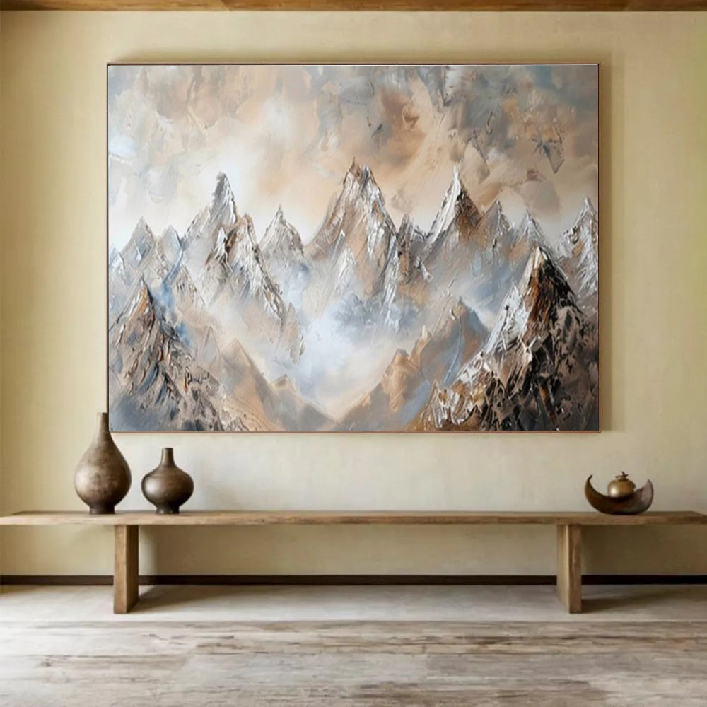 “Misty Mountain Peaks” - Impasto Landscape Painting On Canvas DKS466