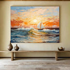 “Impressionistic Sunset Sailboat Seascape” - Impressionistic Seascape Painting, Perfect for Nautical - Themed Room & Living Room DKS625