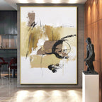 “Beige - Black Expressive Marks” - Beige, Black Abstract Painting On Canvas PS0500