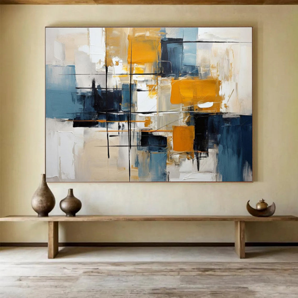 “Geometric Yellows and Blues” Abstract Painting On Canvas DKS183