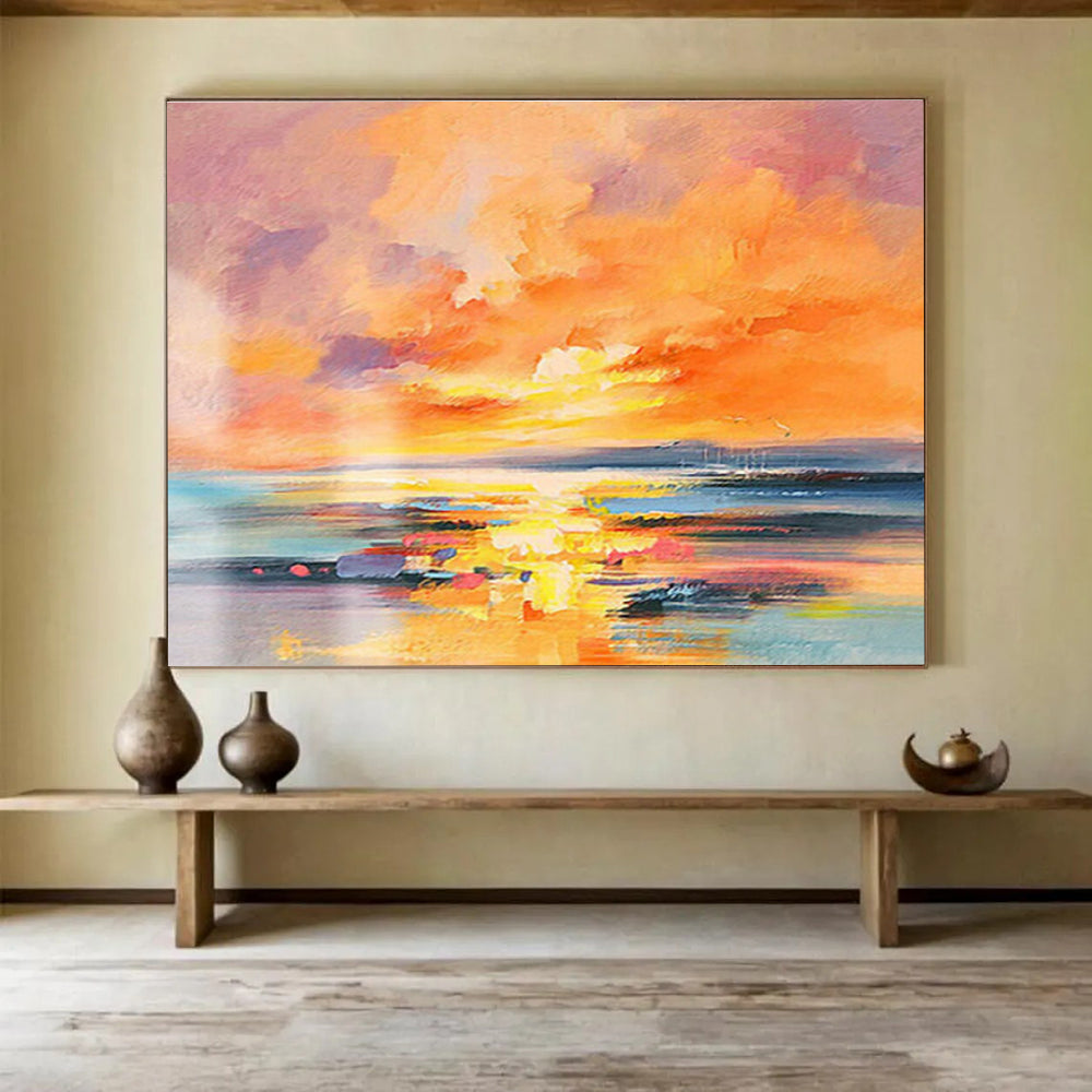 “Vibrant Sunset Seas” - Impressionistic Landscape Painting On Canvas DKS419