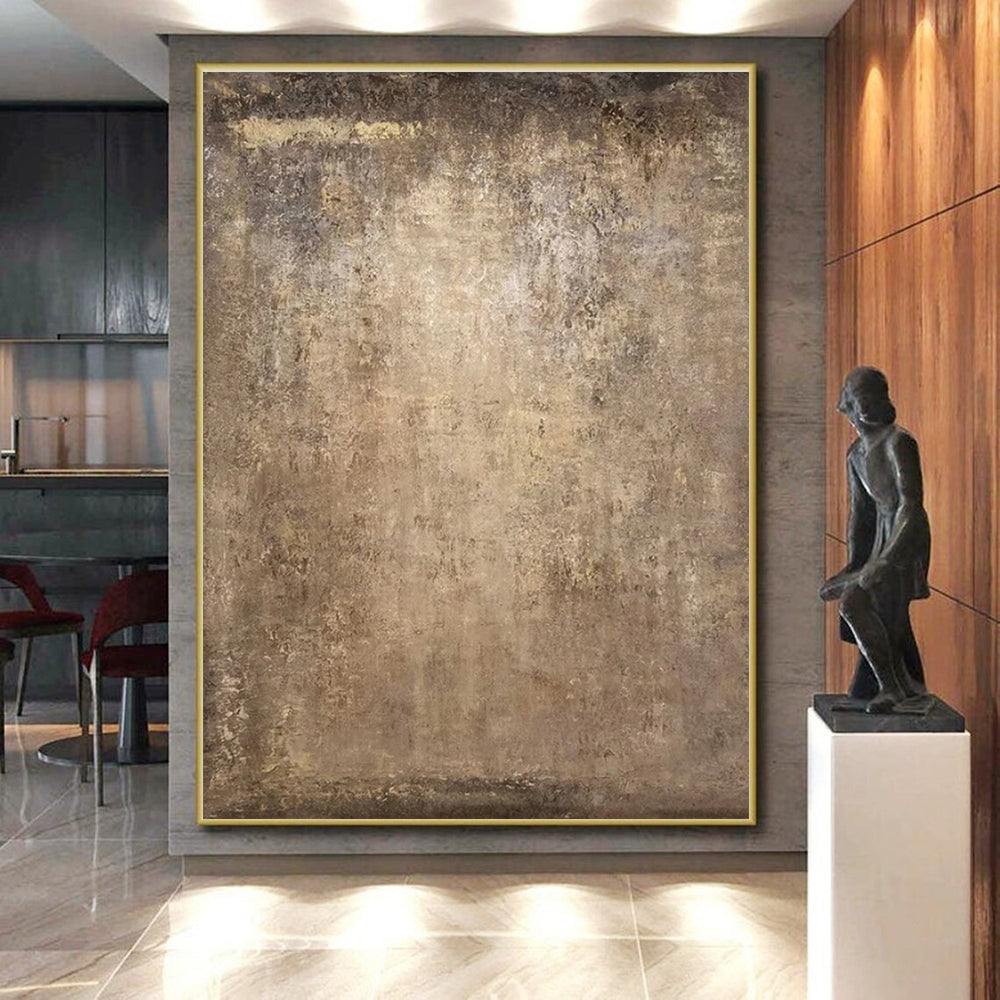 “Rustic Brown Texture” - Brown, Beige, Gray Abstract Textured Painting On Canvas PS0647