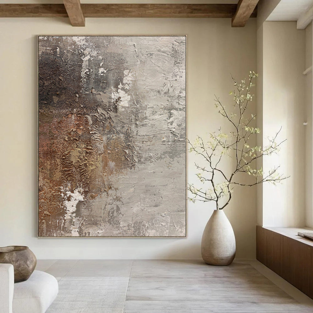“Gray - Brown Textured Abstract” - Rustic Abstract Painting On Canvas PS0116