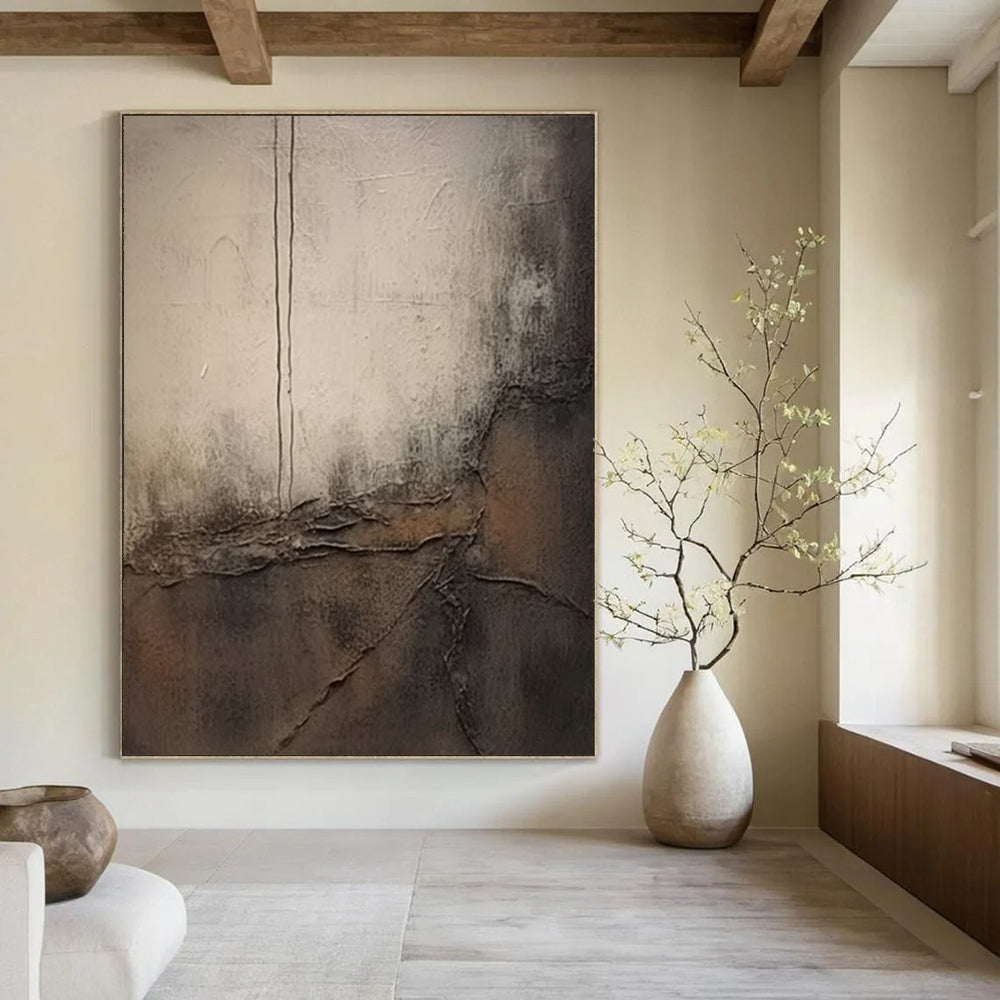 “Textured Grey and Brown Abstract” - Industrial - Inspired Painting On Canvas DS355