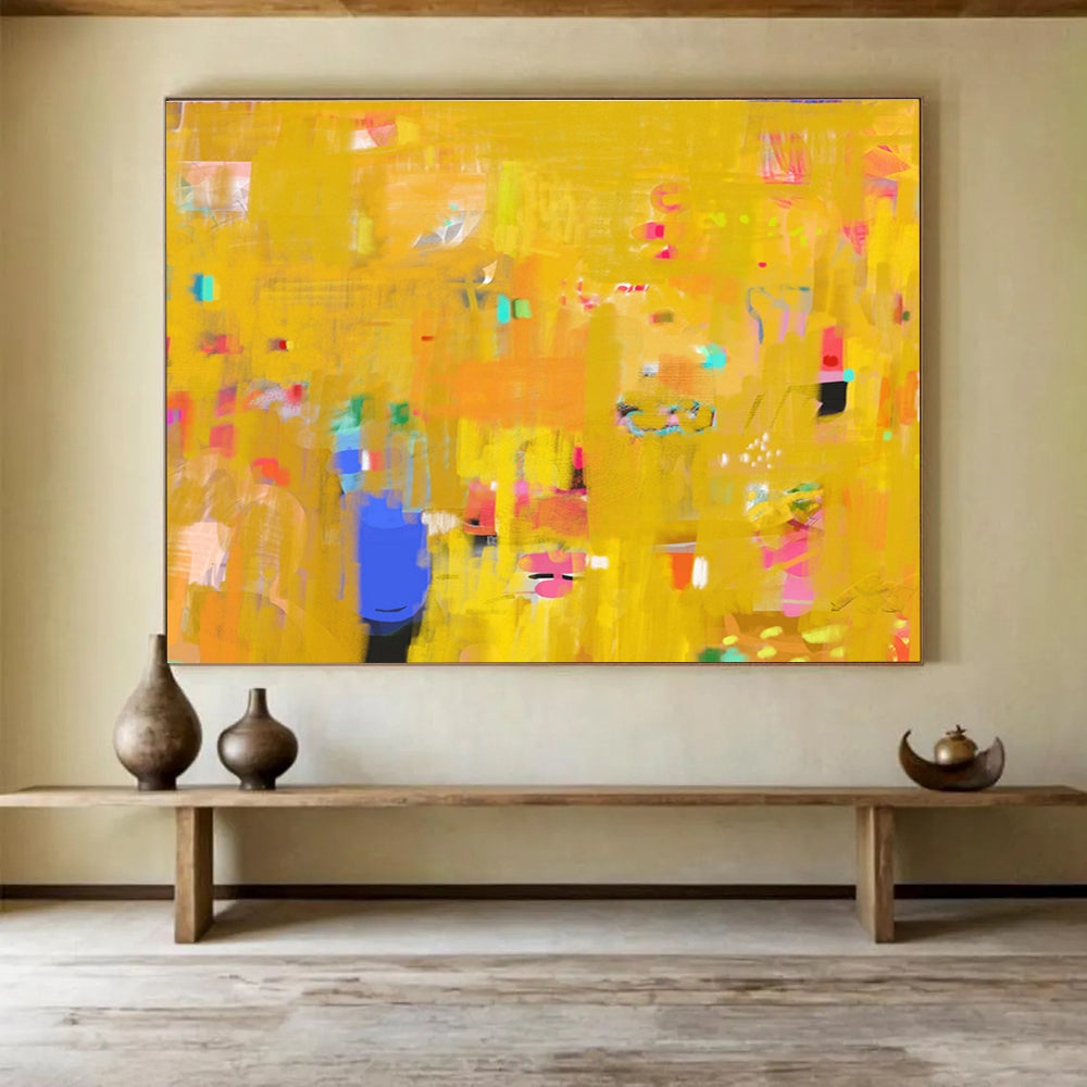 Bright Yellow Abstract Energy Painting On Canvas DKS038