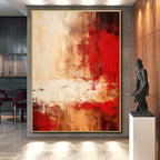 “Red - Beige Abstract Landscape” - Red, Beige Abstract Painting On Canvas PS0481