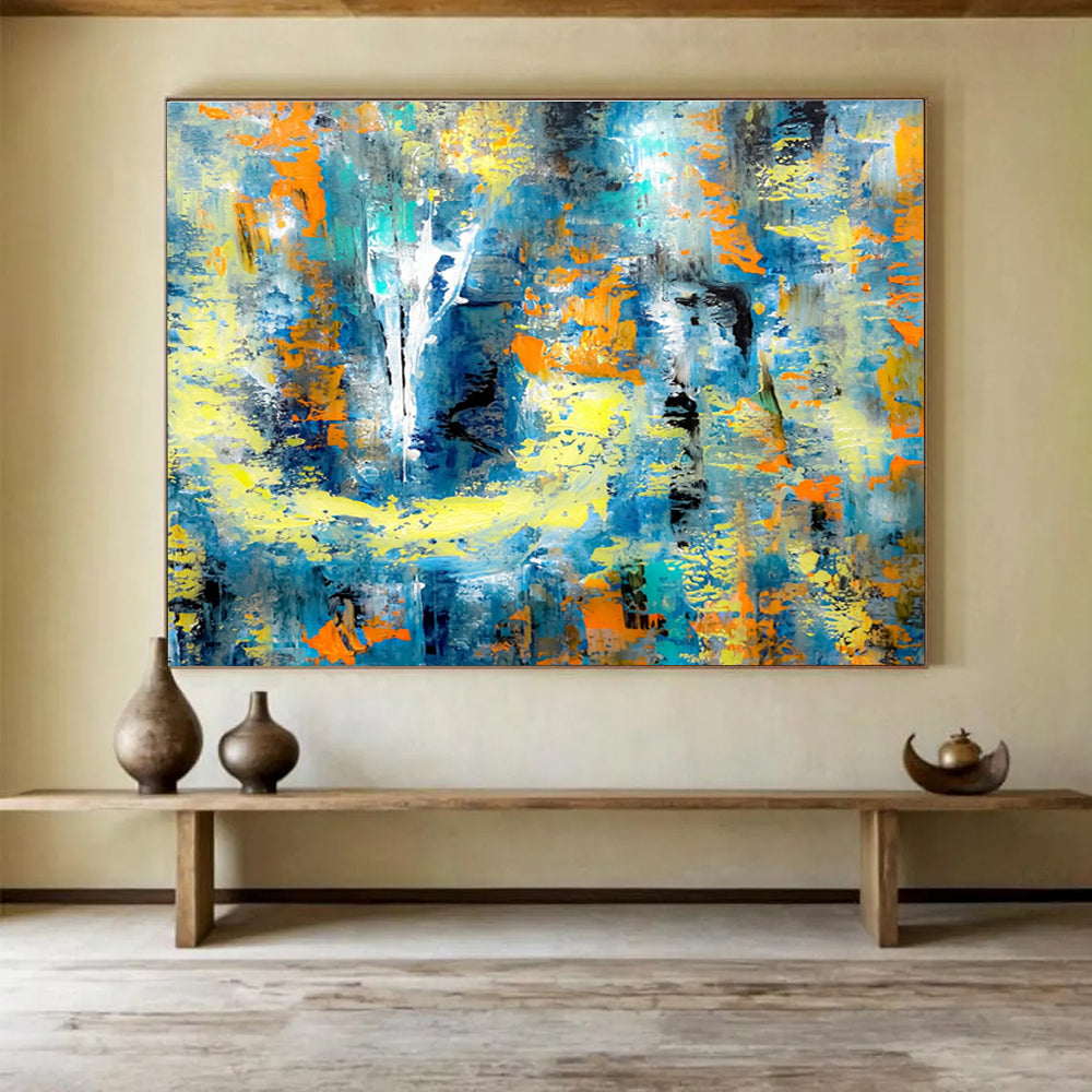 “Blue - Yellow Abstract Energy” - Textured Acrylic Painting on Canvas DKS924