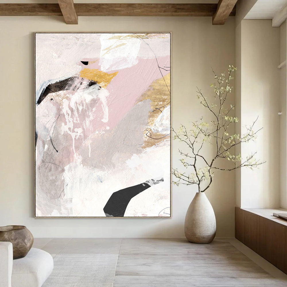 “Blush & Gold Abstract” - Soft Pinks, Grays & Gold Accents Painting On Canvas DS188