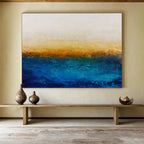 “Blue - Gold Horizon” - Abstract, Minimalist - Styled Painting On Canvas DKS007