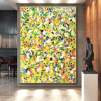 Bright Yellow - Green Dots, "Sunny Meadow" – Pointillist - Inspired Abstract On Canvas PS0901