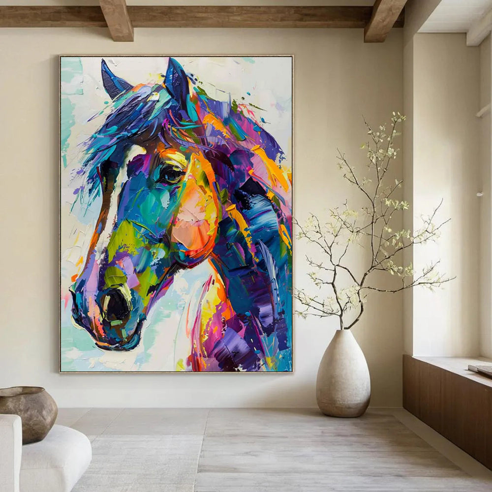 Colorful Horse Portrait Textured Painting On Canvas DS086