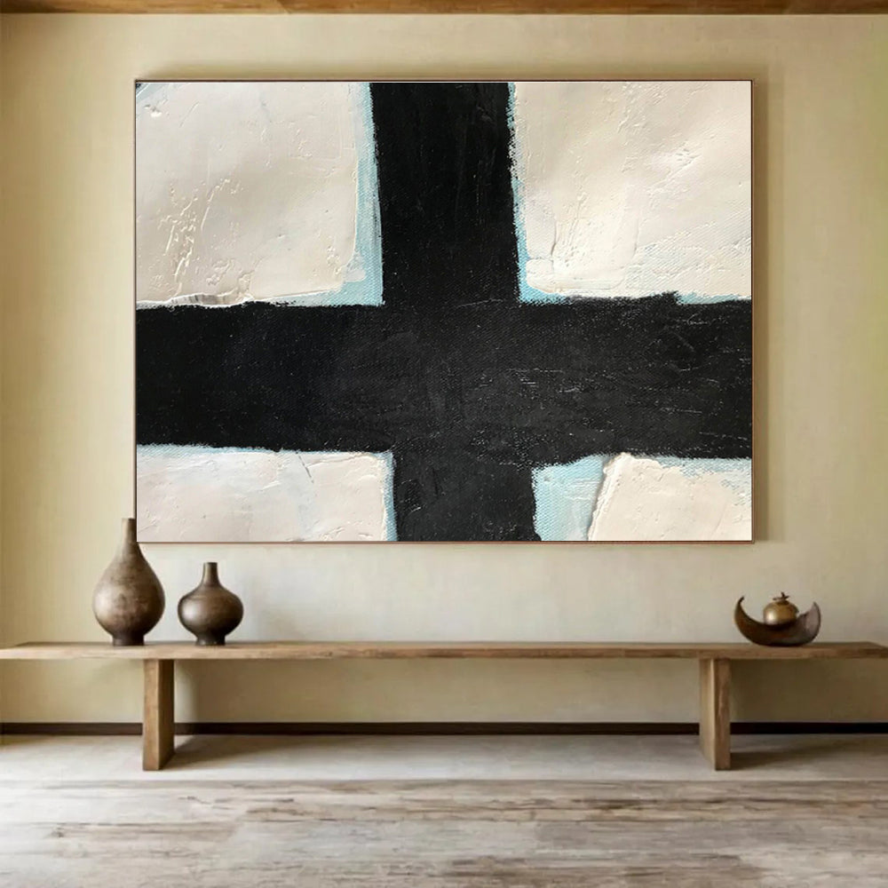 Bold Black - White Cross Abstract Painting On Canvas DKS180