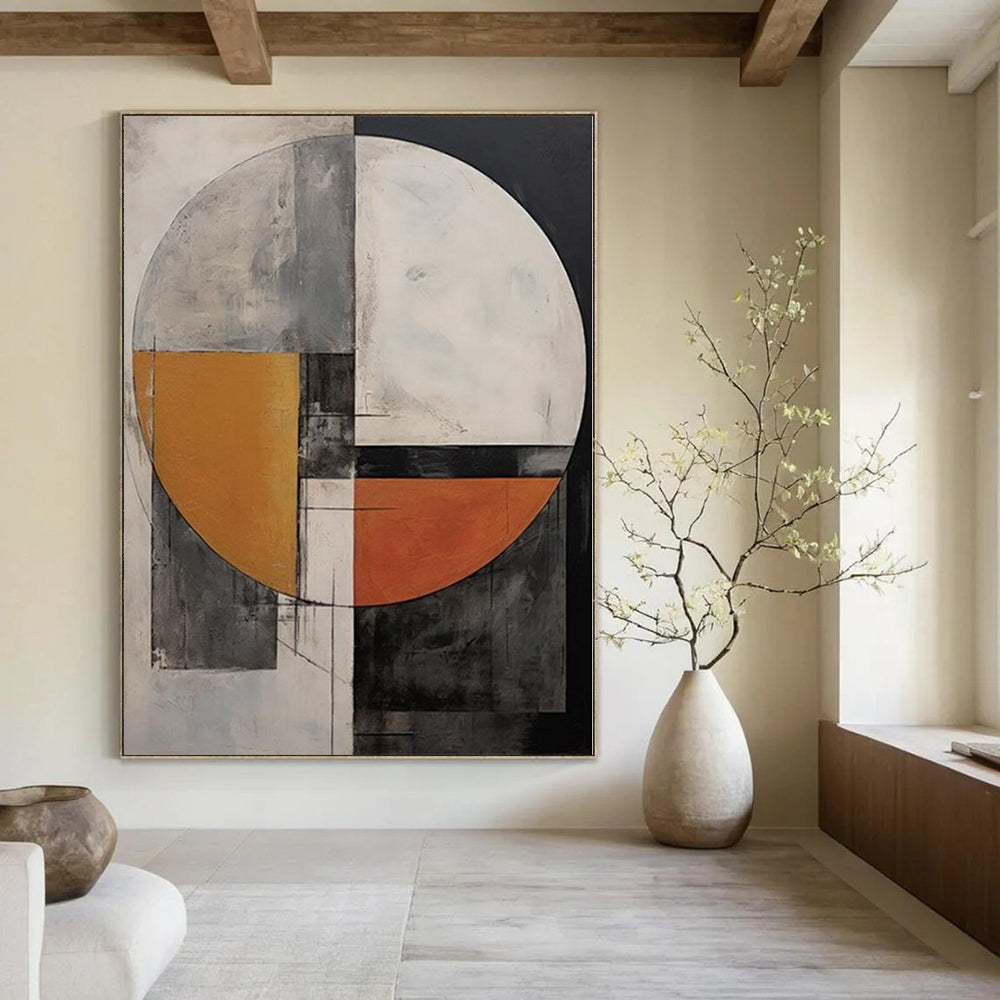 Circular Geometric Design in Warm and Cool Tones "Colorful Circumference" Abstract Painting On Canvas PS1208