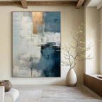 Cool Tones with Gold Accents "Gilded Serenity" Abstract Painting On Canvas PS1205