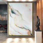 “Pink, Gold & Blue Marble - Like” - Abstract Painting On Canvas PS0433