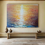 “Sunset Over the Ocean” - Impressionistic Seascape Painting, Suitable for Coastal Bedroom & Relaxation Lounge DKS637