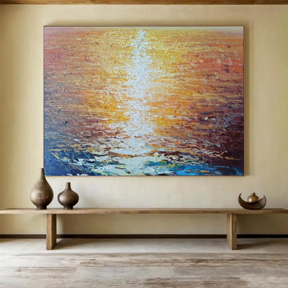 “Sunset Over the Ocean” - Impressionistic Seascape Painting, Suitable for Coastal Bedroom & Relaxation Lounge DKS637