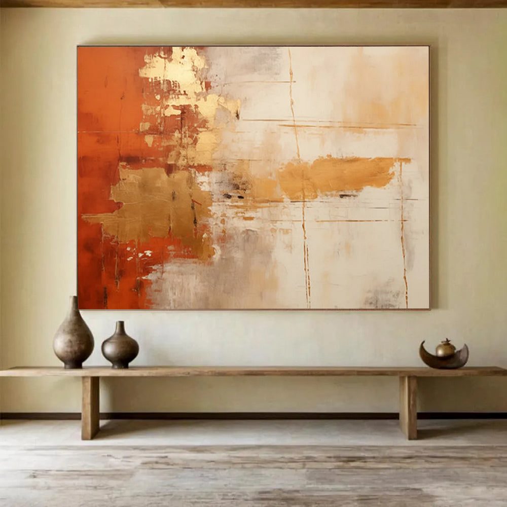 “Orange, Gold, and Gray Abstract Textures” - Expressive Abstract Painting On Canvas PT094