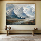“Snowy Mountain Majesty” - White, Blue & Gray Landscape, Hyper - Realistic Oil Painting On Canvas DKS728
