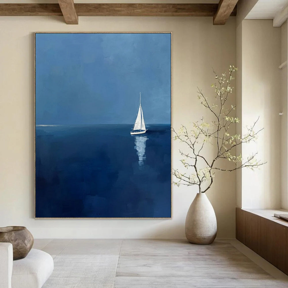 “Serene Sailboat at Sea” - Minimalist Landscape Painting On Canvas PT2230