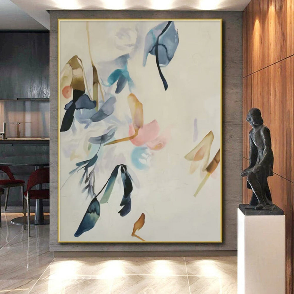 “Pastel Floral Flow” - Blue, Pink, Purple Abstract Painting On Canvas PS0456