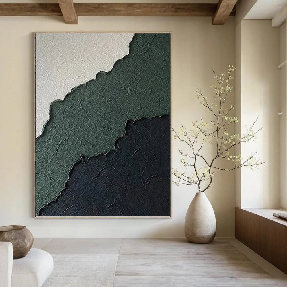 “Green - Black Textured Edges” - Minimalist Abstract Painting On Canvas PT1218