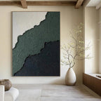 “Green - Black Textured Edges” - Minimalist Abstract Painting On Canvas PT1218