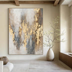 Gray, Brown, Gold with Textured Splashes "Gilded Grunge" Abstract Painting On Canvas PS1471