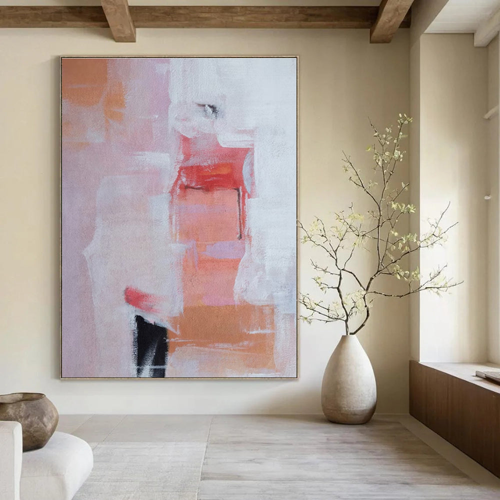 Pink, Orange, White with Soft Shapes "Blush Harmony" Abstract Painting On Canvas PS1385